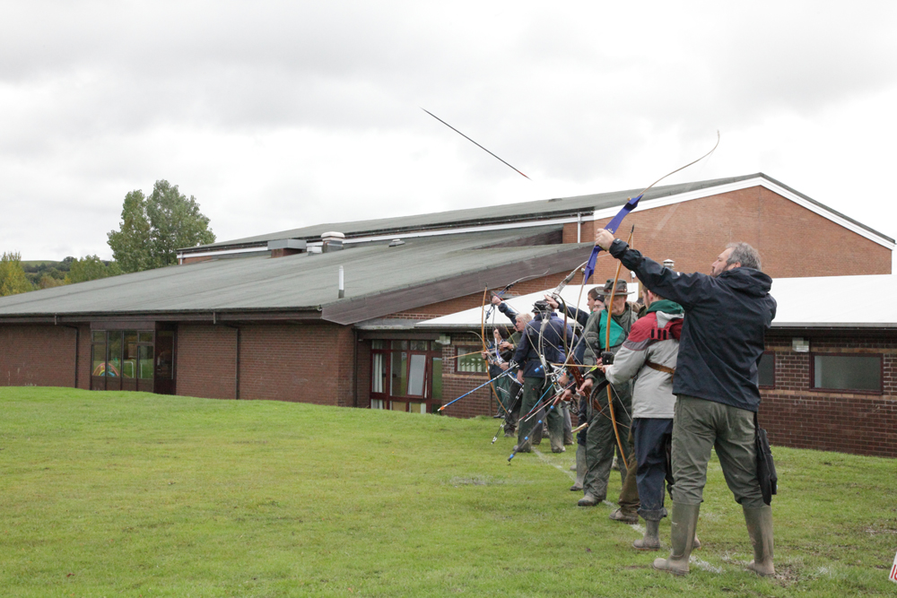 Arrow in Flight at the Powys County Archery Open Double Clout Competition (180 yards)